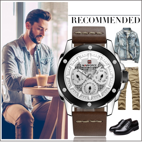 NAVIFORCE Luxury Luminous Quartz Digital Men Watch Water-Proof Sports Military Man Casual Wristwatch Genuine Leather + Box
