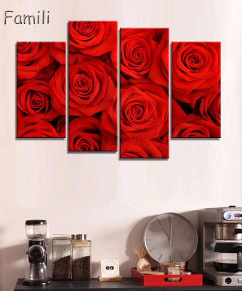 modern modular pictures canvas painting gold rose flower wall art home decoration no frame room decor 4 pieces