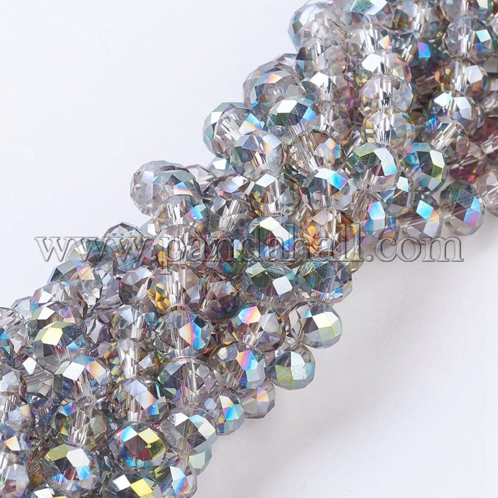 Electroplate Glass Beads, Faceted, Rondelle, Colorful, 8x6.5mm, Hole: 1mm; about 68~70pcs/strand, 18.4