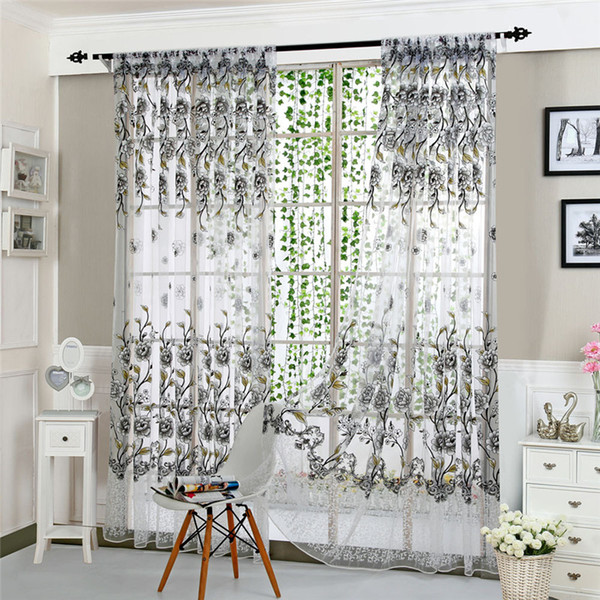 2020 curtain peony sheer curtain tulle window treatment voile drape valance 1 panel fabric room decor motor christmas