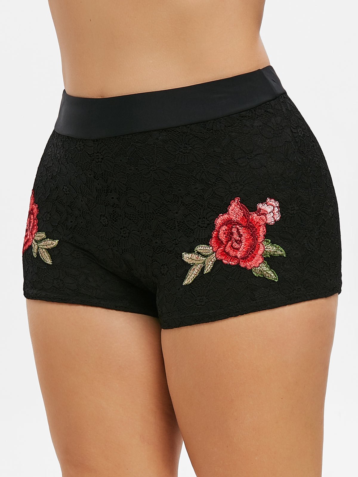 Plus Size High Waist Embroidered Swim Shorts