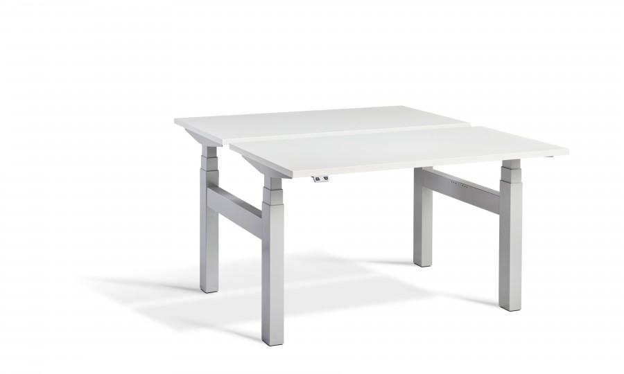 Lavoro Duo Height Adjustable White Desk - Silver Frame - 1600 x 700mm