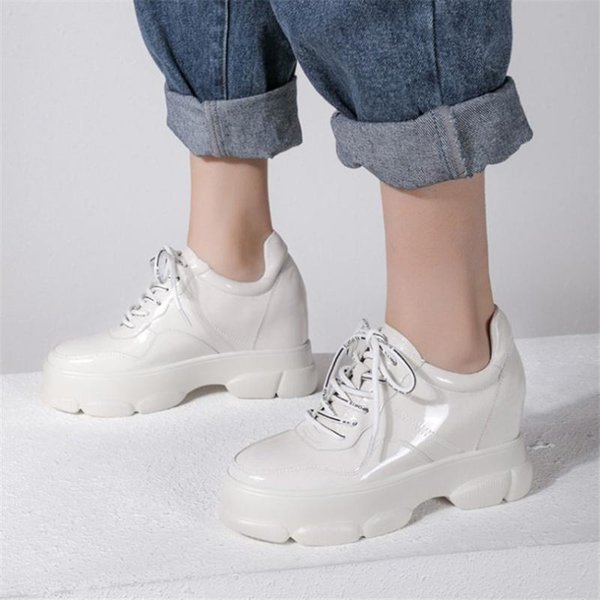 Dress Shoes Punk Creepers Women Genuine Leather Wedges High Heel Round Toe Platform Pumps Female Low Top Casual Fashion Sneakers