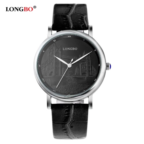 LONGBO Brand Fashion Luxury Lovers Quartz Watch Genuine Leather Strap Men & Women Casual Couples Watches Man Sports London Bridge Anaglyphy Woman Gold Wristwatch 80035