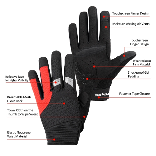 SAHOO Touch Screen Full Finger Cycling Gloves