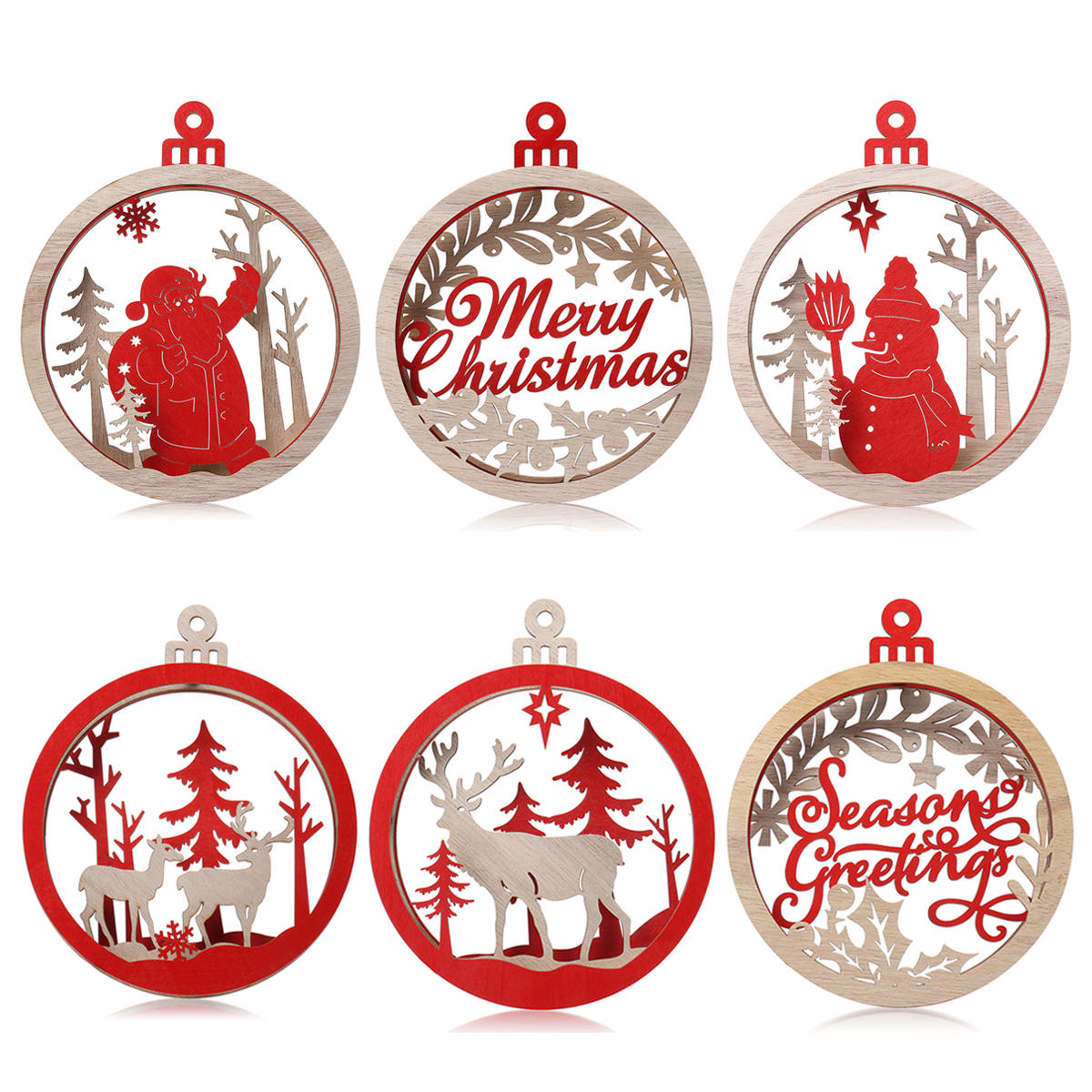 Christmas Wooden Round Hanging Tree Party Ornament Festival Home Decorations Toy