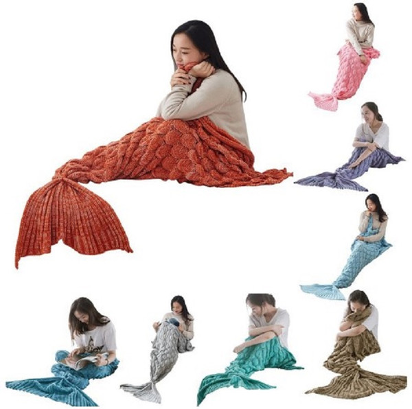 cammitever 2sizes mermaid tail blanket yarn knitted handmade crochet mermaid blanket kids throw bed wrap super soft sleeping bed