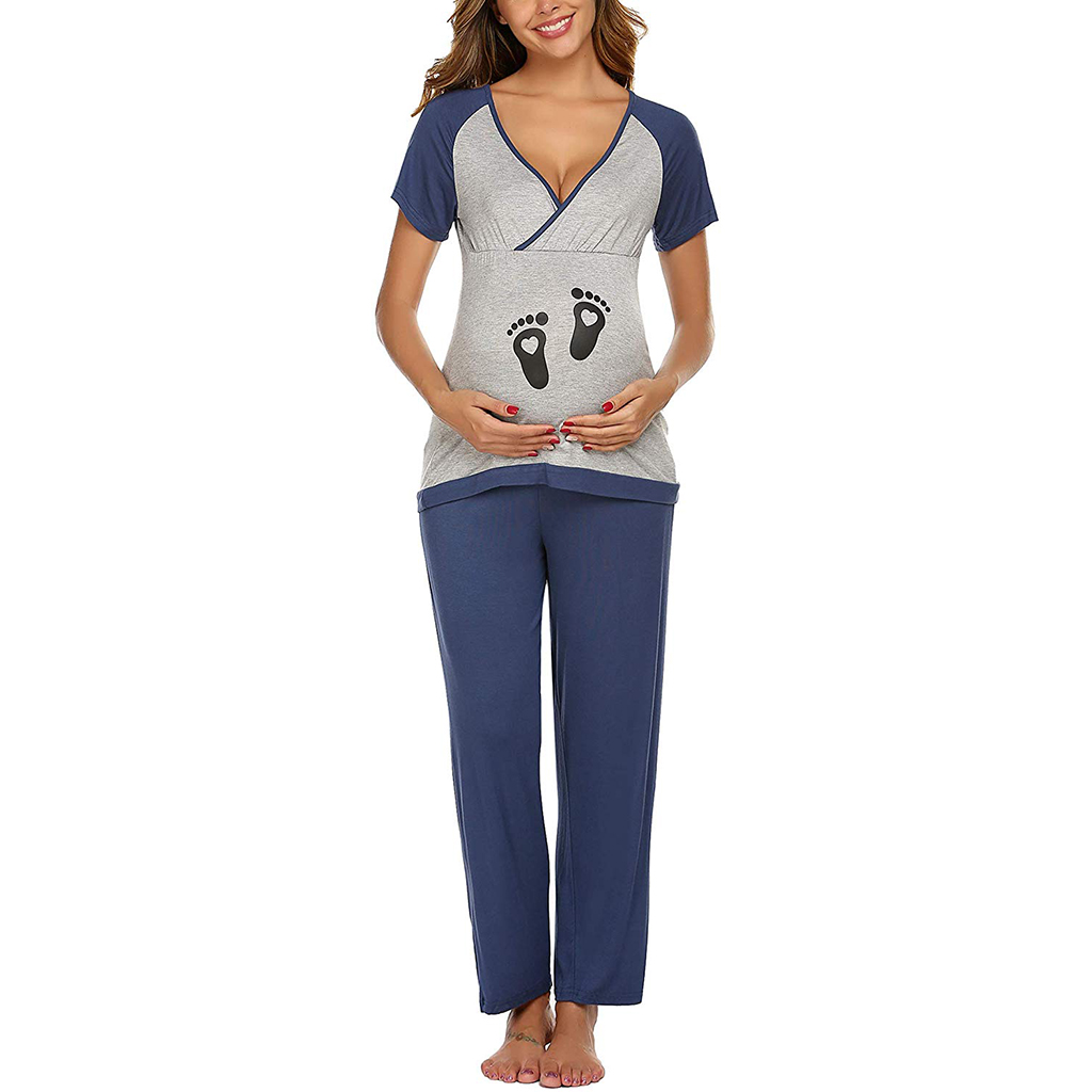 Casual Print Short-sleeve Nursing Pajamas