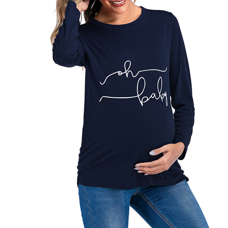 Maternity Round collar Letter  Litooffset print T-shirt