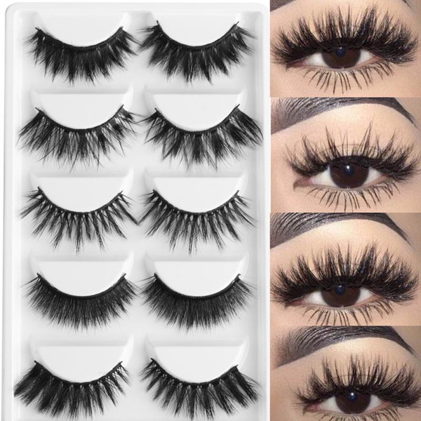 5 pairs mixed styles 3d mink hair false eyelashes natural long cross wispy full strips lashes handmade cruelty-makeup tools