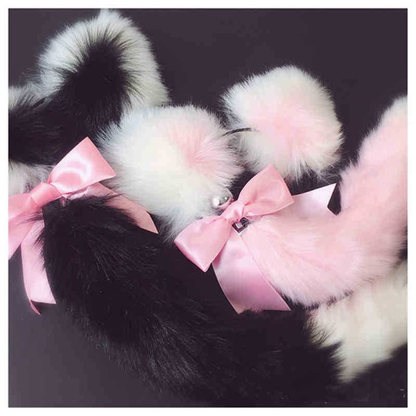 2022 adultshop Tail Bow Metal Butt Anal Plug Cute Soft Cat Ears Headbands Erotic Cosplay Accessories Adult For Couples 210630