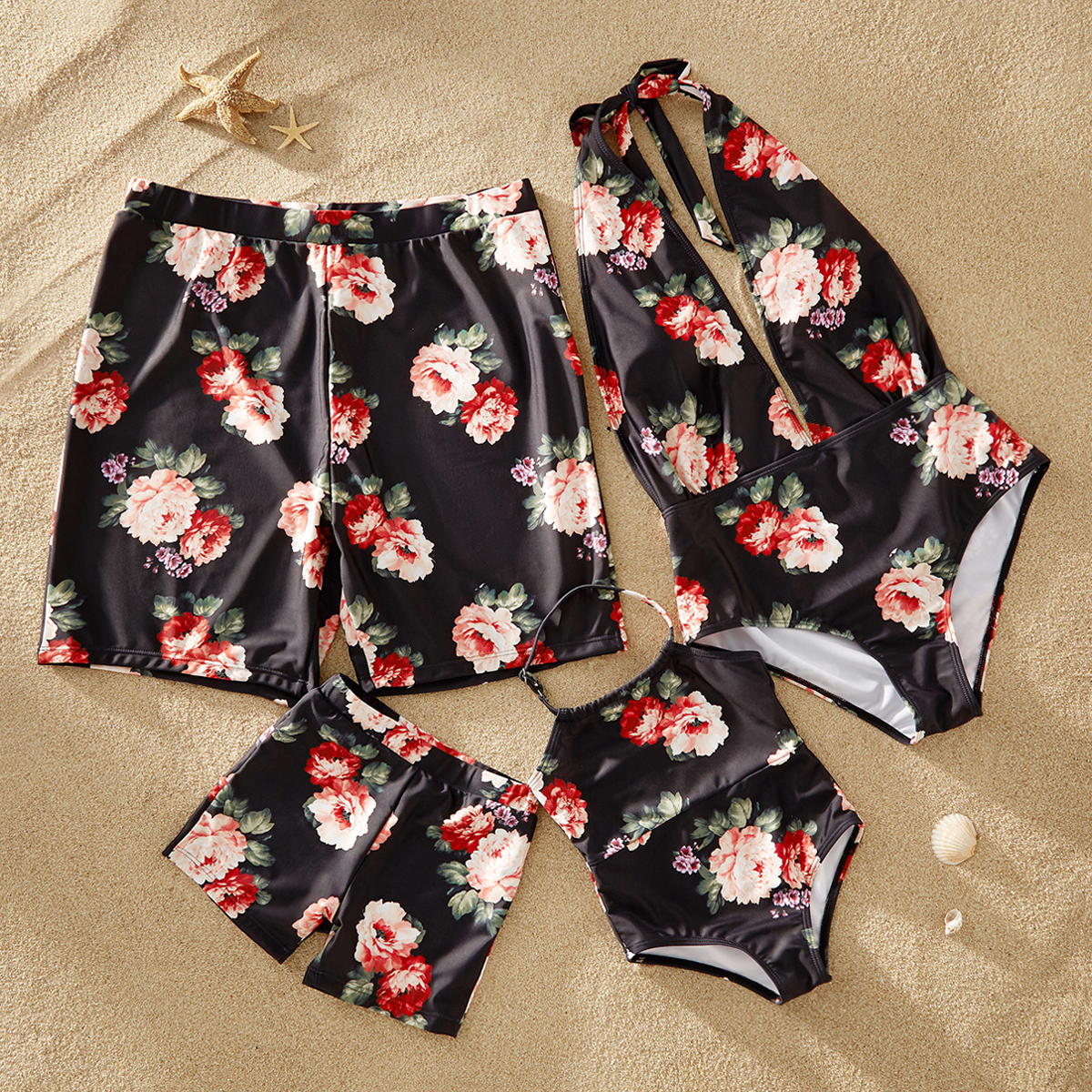 Bright Flowers Print Matching Swimsuits