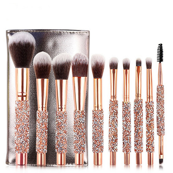 10pcs high-grade diamond handle dressing brush makeup brush set professional with bag makeup tools gifts holder organizer