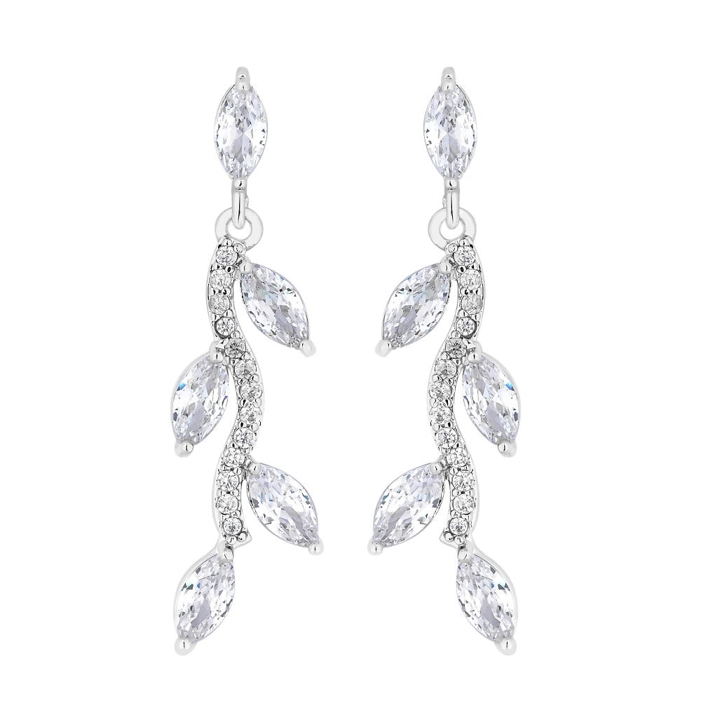 Silver Plated Pave Wave Leaf Drop Earring