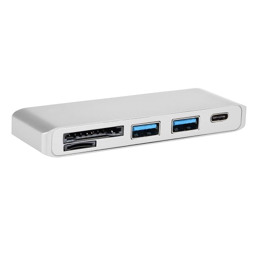 Type-c Hub Portable Multiport Adaptor for Macbook Notebook USB C Hub Support SD/TF Card Double USB3.0 &   Aluminum Alloy Craft Fast Transmission Speed (Silver)