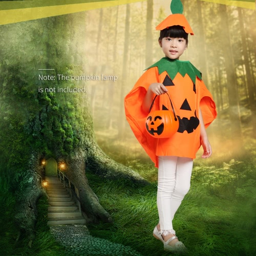Unisex Kids Orange Pumpkin Shirt Clothing with Hat Halloween Masquerade Party Costume Role Play Suit