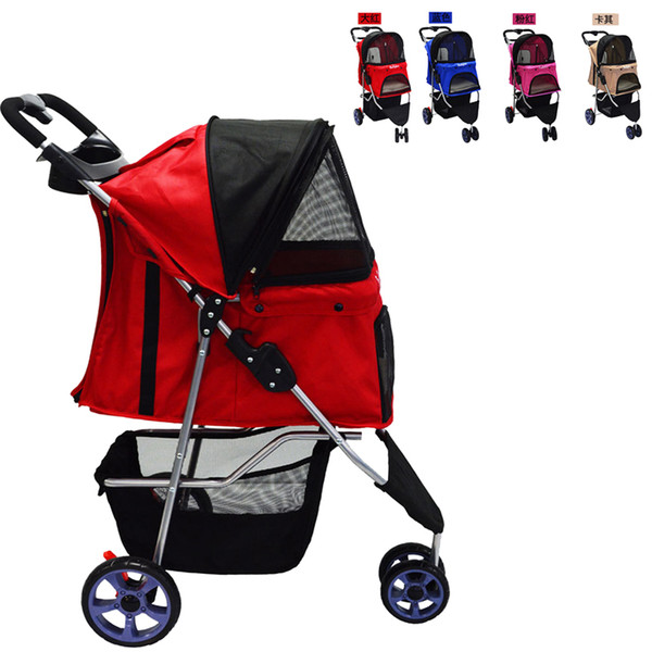 3 wheels pet trolley lightweight folding cat dog stroller easy storage with removable disks soft sleeping mats absorber