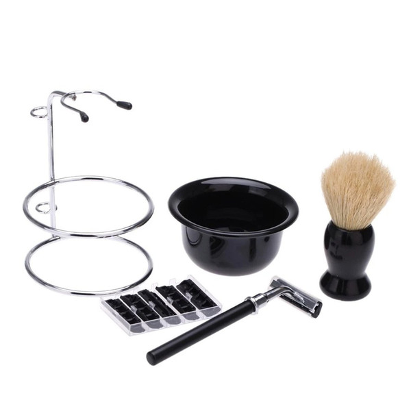 Meicoly 5 in 1 Shaving Kits for Men Set,Badger Stainless Steel Stand Holder,Manual Razor,Blades,Shaving Brush,Shaving Bowl,