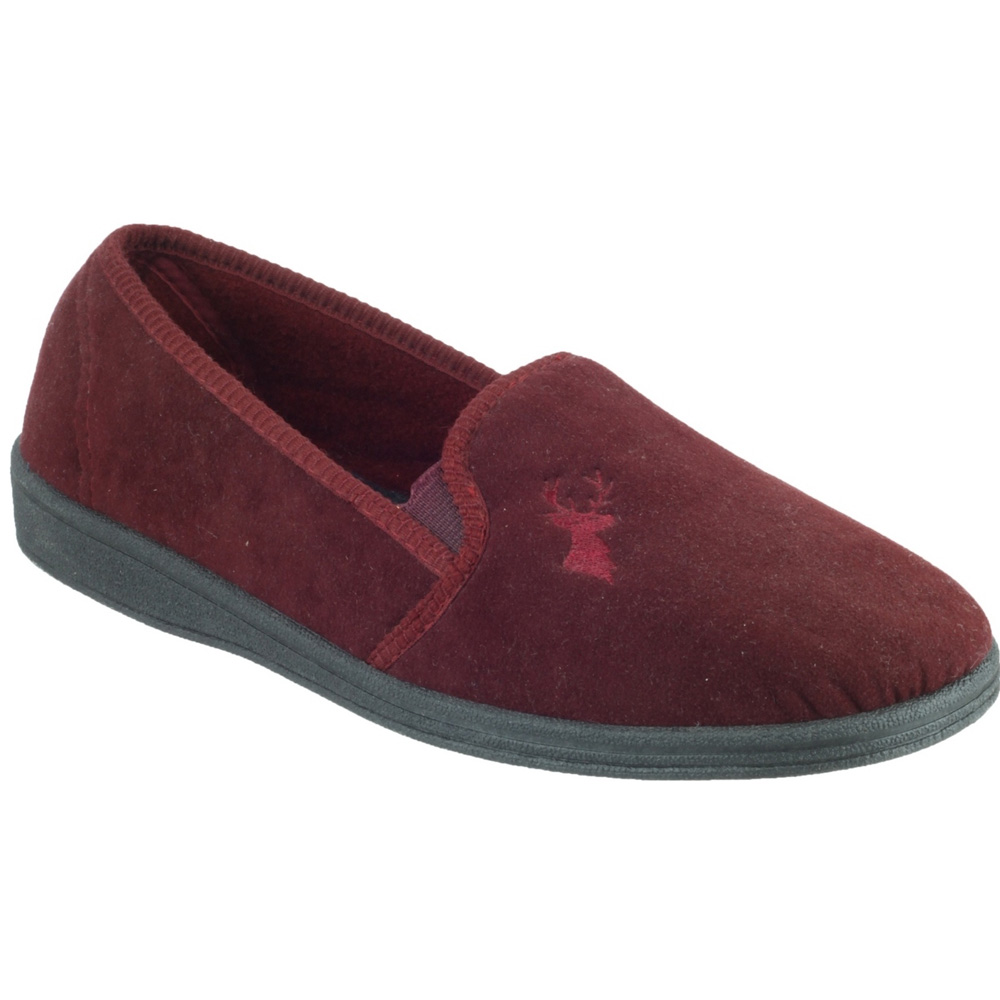 Mirak Mens Stag Slip-On Stag Embroidered Textile Slipper Red