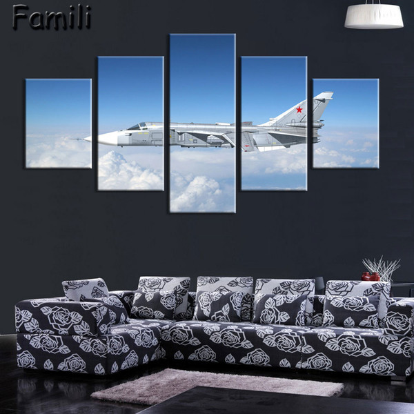 5pieces military canvas prints home decor modern animal wall art painting jet fighter drops missile unframed