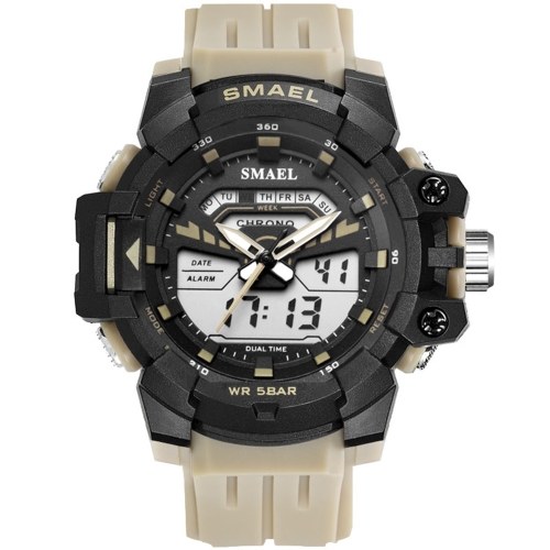 SMAEL 1712 Montre de sport multifonctionnelle pour hommes Montre-bracelet numérique à double affichage à quartz à la mode avec 50M étanche/lumineux/alarme/chronomètre/semaine