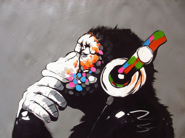 banksy street art dj monkey home decor handpainted &hd print oil painting on canvas wall art canvas pictures 200215