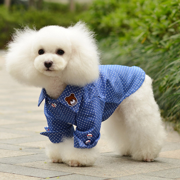 2018 spring/summer fashion dog denim dot shirts vests casual cotton pet dogs clothes cool lapel t shirt for puppy cats s-xxl