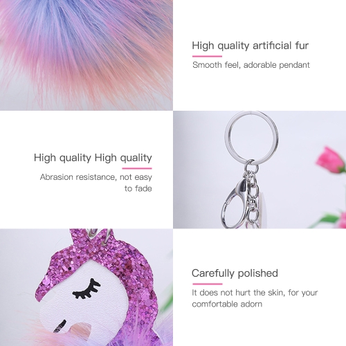 Fashion Colorful Fur Ball Fox Key-chain Bag Plush Car Door Key Ring Charm Decorative Pendant Gift Silver
