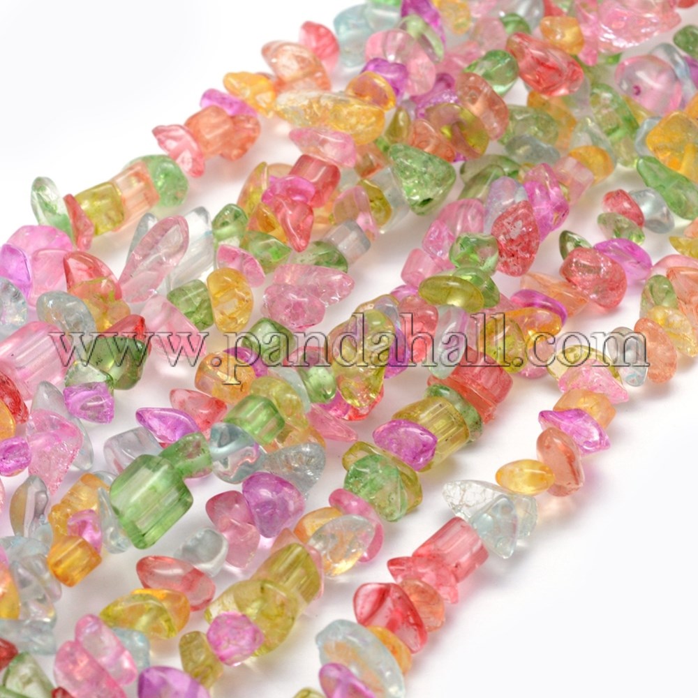 Crackle Glass Beads Strands, Chip, Colorful, 5~8mm, Hole: 1mm; about 33''(84cm)