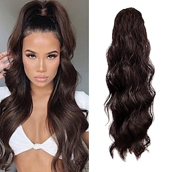 24 Inch Long Body Wave Ponytail hair Extension Synthetic Heat Resistant Wrap Around Drawstring Curly Wavy Ponytail Hairpieces for Women Lightinthebox