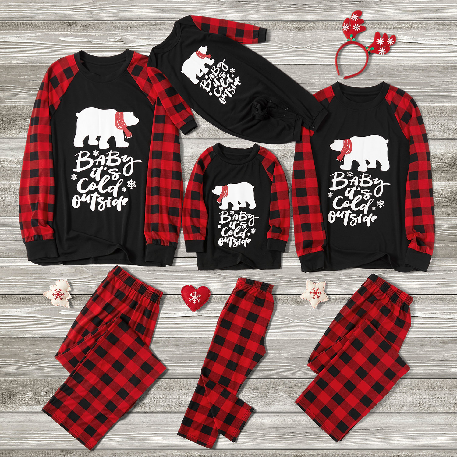 Mosaic Family Matching Cold Bear Plaid Christmas Pajamas Set