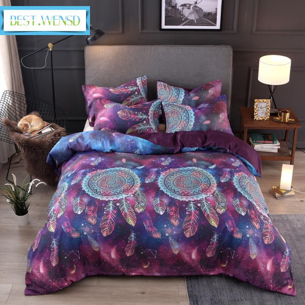 wensd purple wind chime duvet cover +pillowcase boho feathers bedclothes 2-3pcs bed set super soft bohemian home textiles