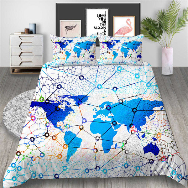 Map Printed Bedding Set King Creative Data Network 3D Duvet Cover Queen Geometric Home Deco Double Single Bed Cover with Pillowcase