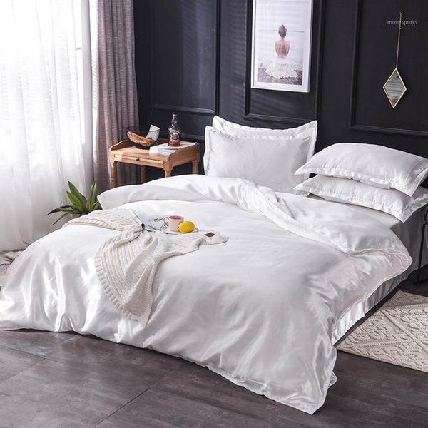 Luxury 100% Silk Bedding Set King Queen Twin 3/4/5pcs Bed Linen Solid Color Satin With Duvet Cover Sheet Pillowcases1