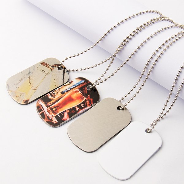 Sublimation Blank Square Necklace Straps Stainless Steel Dogtag Pendant 316L Double sides Military Army Silver White Dog ID Tag