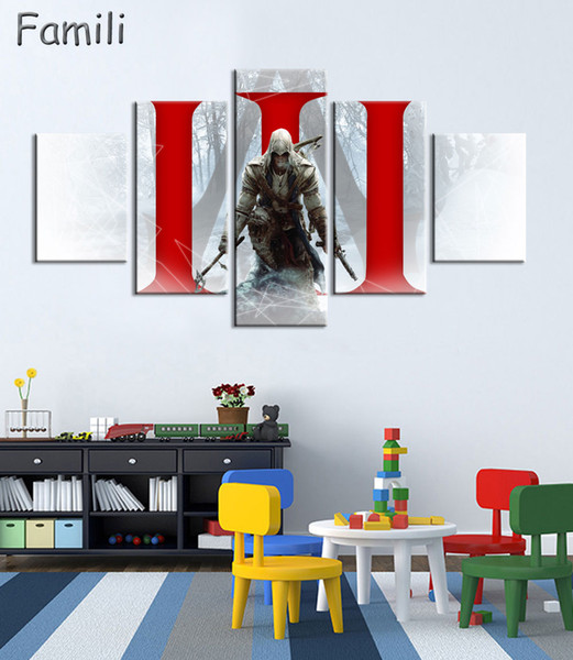 modern canvas painting style modular wall art pictures home decor 5pieces assassin creed p hd printed movie poster