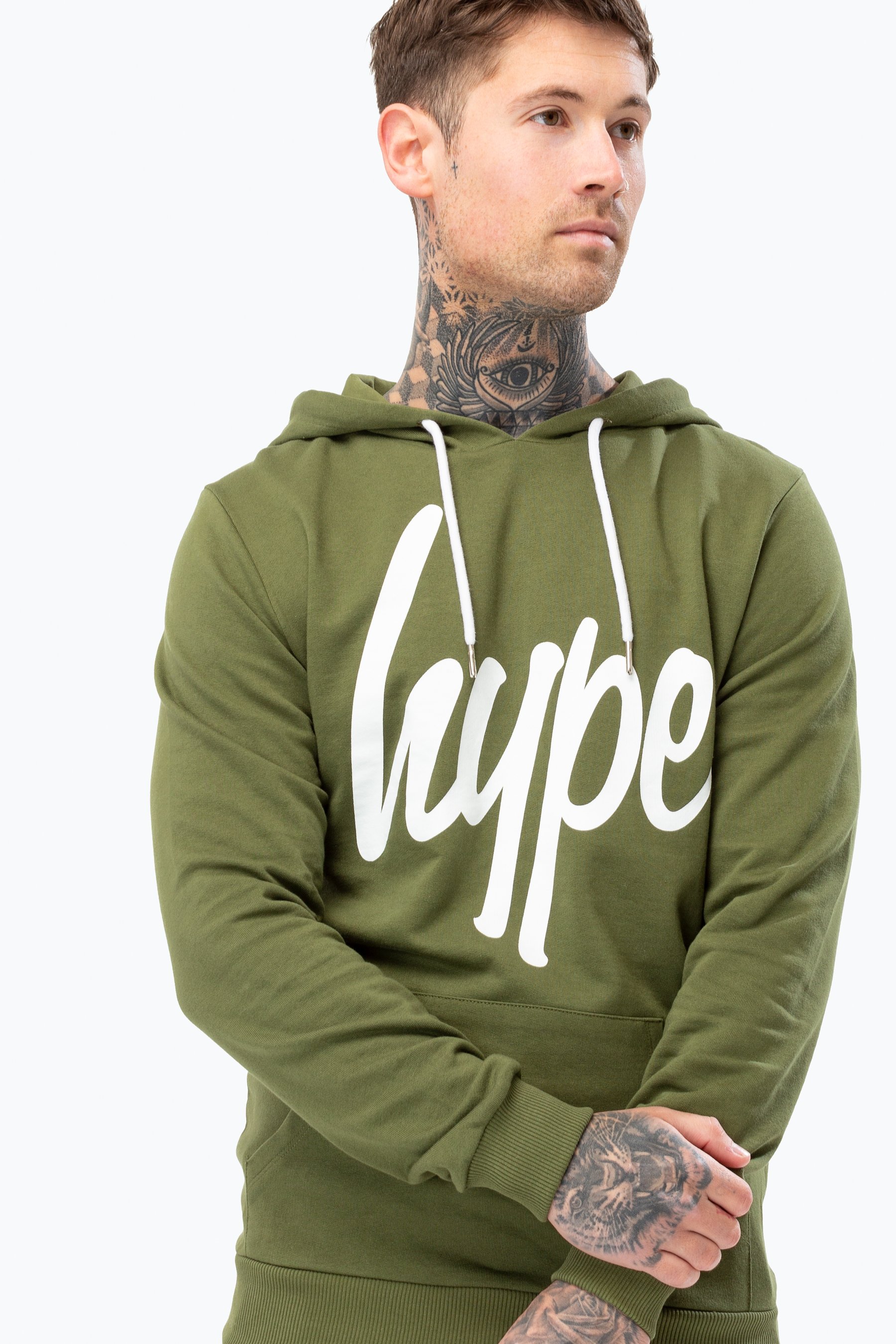 Hype Khaki Script Mens Pullover Hoodie | Size Large