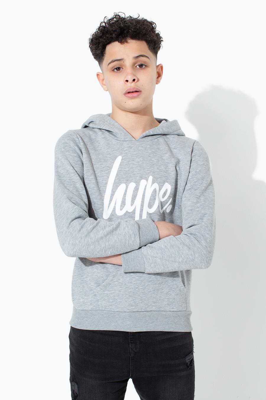 Hype Grey Script Kids Pullover Hoodie | Size 11-12