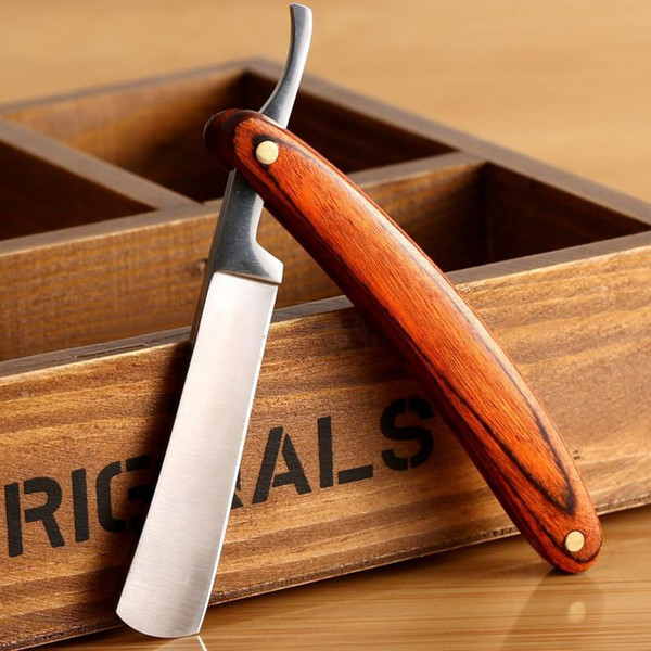 good quality straight edge stainless steel folding shaving knife hair removal tools wooden handle