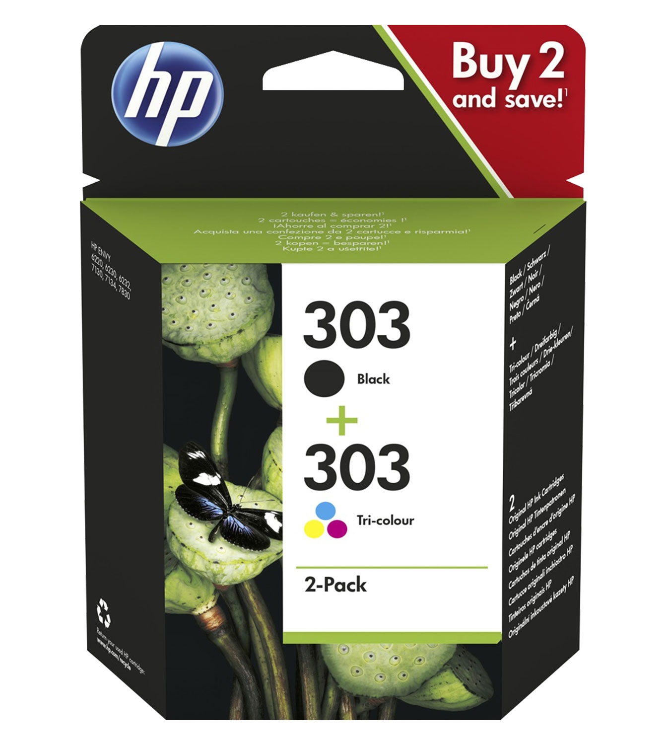 HP 303 Combo Pack Black and Tri-Colour Inkjet Cartridges (3YM92AE)