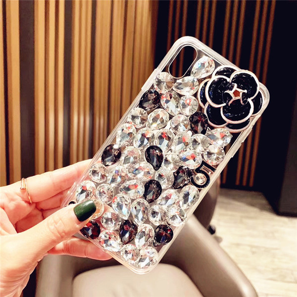 for iphone 11 pro max x xr xs max 6 7 8 plus case fashion popular sparkling rhinestone diamond crystal camellia flower