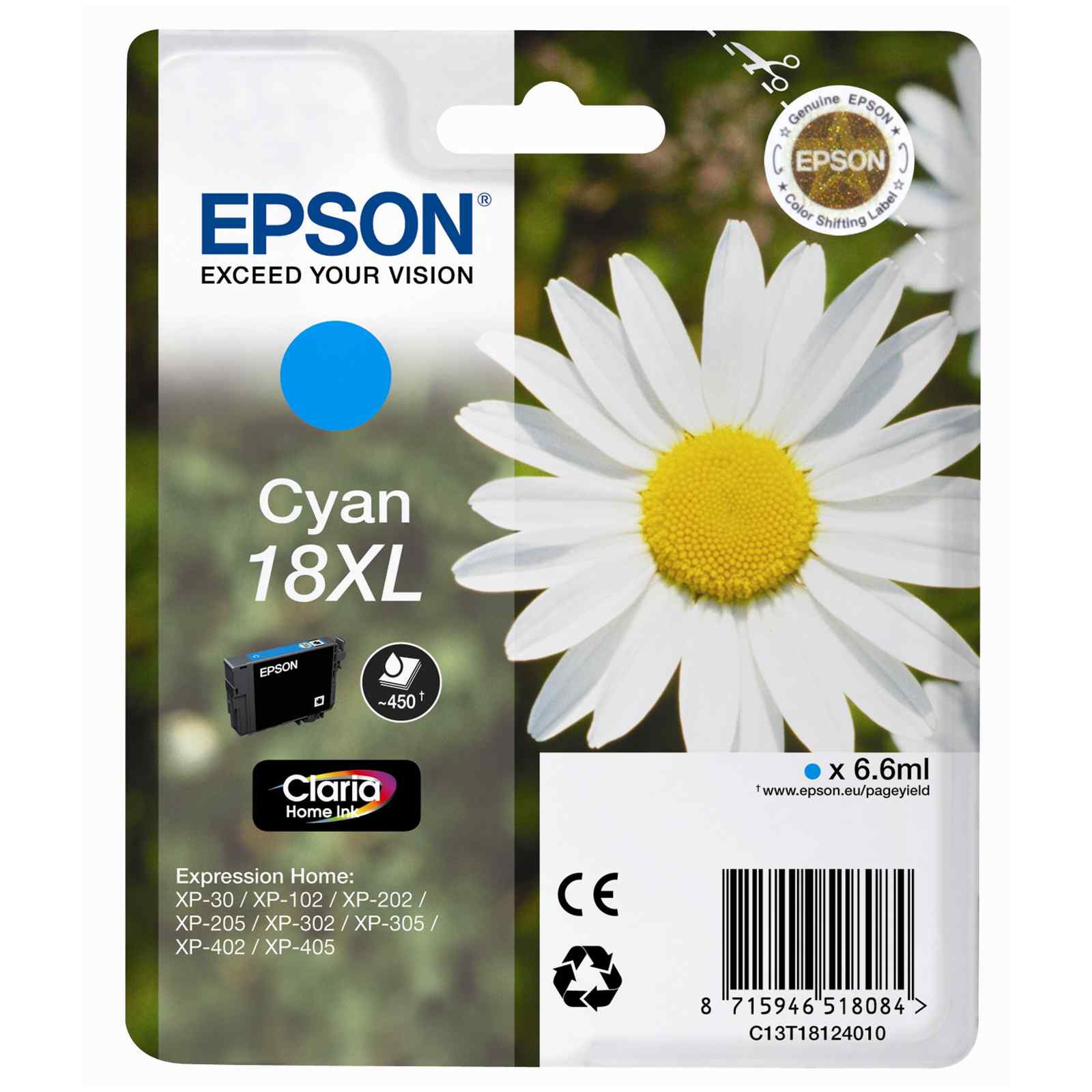Epson Original 18XL T1812 Daisy Ink Cartridge 6.6ml Cyan