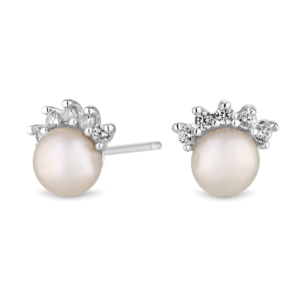 Sterling Silver 925 Freshwater Pearl And Cubic Zirconia Mini Earrings