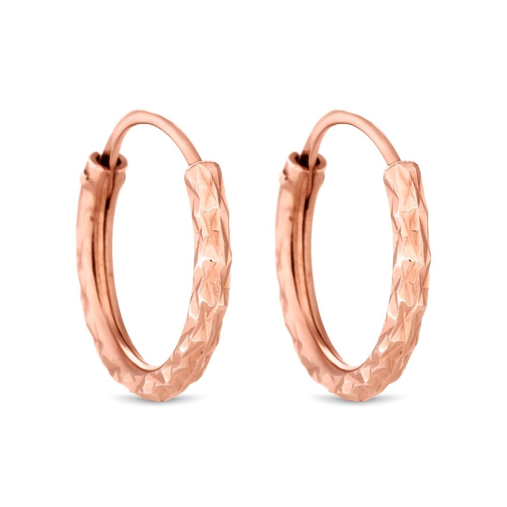 14Ct Rose Gold Plated Sterling Silver 925 Mini Diamond Cut Hoop Earring
