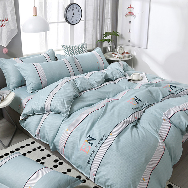 4pcs/set brief style light blue stripe printing comfortable bedding set bed linings duvet cover bed sheet pillowcases