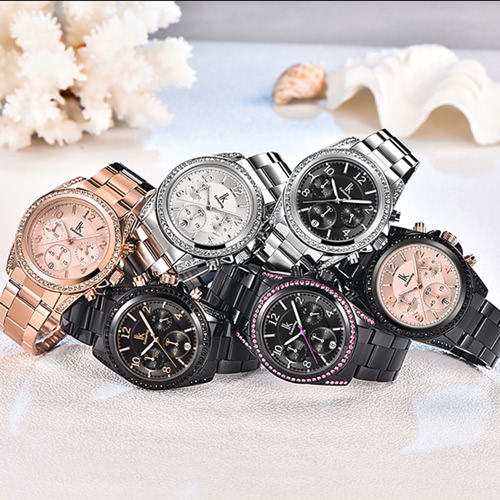 IK COLOURING 2017 Luxury Brand Stainless Steel/Genuine Leather Women Watches Quartz Analog Diamond Water-Proof Ladies Casual Dress Wristwatch + Box