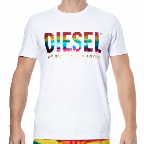 Diesel Rainbow Cotton T-Shirt - White XS