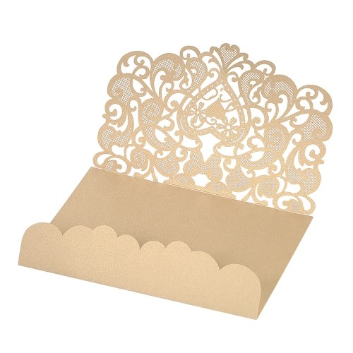 20pcs/set Wedding Invitation Card Cover Pearl Paper Laser Cut Hollow Heart Pattern Invitation Cards Wedding Anniversary Supplies--Gold