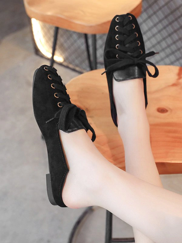 Leisure Lace Up Patchwork Flat Shoes