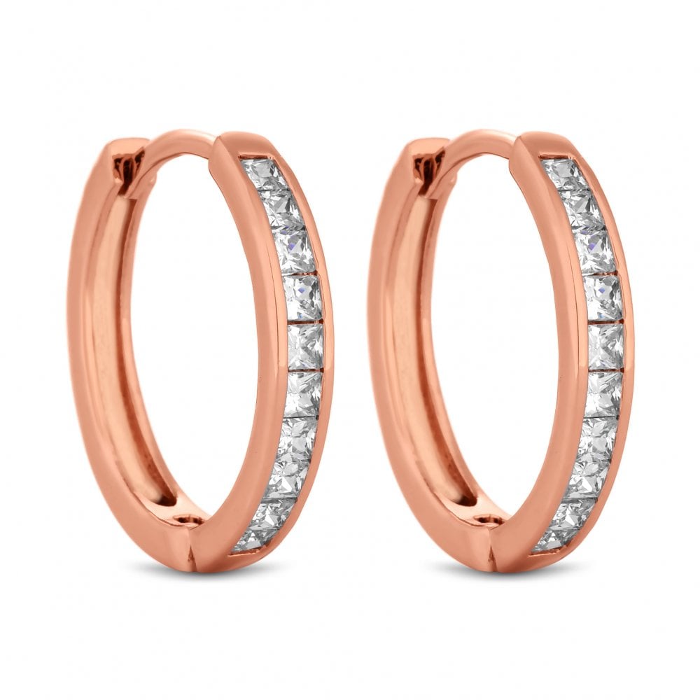 Rose Gold Plated Clear Cubic Zirconia Medium Hoop Earring